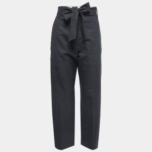 Isabel Marant Charcoal Grey Wool Belted Wide Leg Trousers M