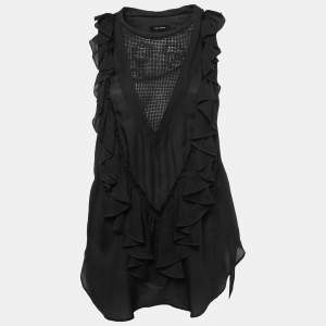 Isabel Marant Black Silk Ruffled Sleeveless Blouse S