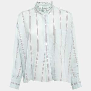 Isabel Marant Blue Striped Cotton Button Front Long Sleeve Oversized Blouse M