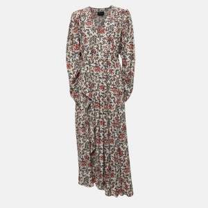 Isabel Marant Multicolor Floral Print Stretch Silk Ruched Sleeve Midi Dress S
