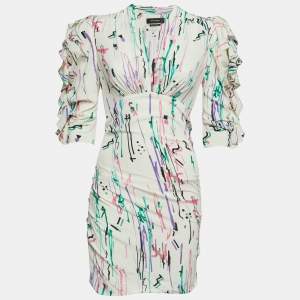 Isabel Marant Multicolor Abstract Print Stretch Silk Ruched Mini Dress S