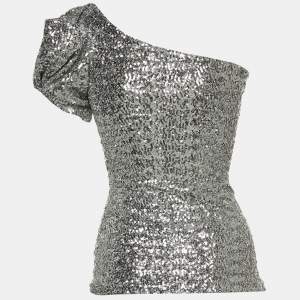 Isabel Marant Silver Sequined One Shoulder Blouse S