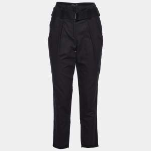 Isabel Marant Black Cotton Belt Detail Tapered Trousers M