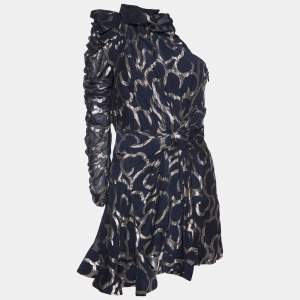 Isabel Marant Black Lurex Silk Blend Clary One Shoulder Mini Dress M