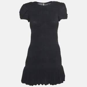 Isabel Marant Black Crinkled Stretch Crepe Mini Dress S