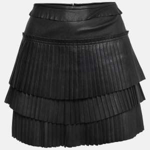 Isabel Marant Black Lambskin Leather Pleated Mini Skirt S