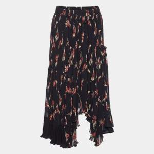 Isabel Marant Black Floral Print Crepe Pleated Midi Skirt S
