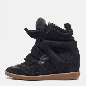 Isabel Marant Black Leather and Suede Bekett Wedge Sneakers Size 40
