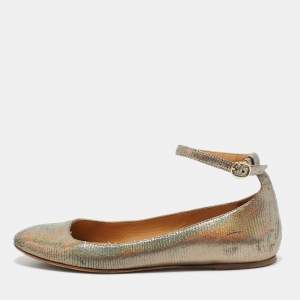 Isabel Marant Metallic Embossed Lizard Suede Ankle Strap Ballet Flats Size 38