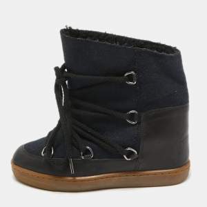 Isabel Marant Navy Blue/Black Canvas and Leather Nowels Ankle Length Boots Size 36