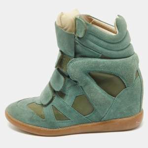 Isabel Marant Green Suede Bekett Wedge Sneakers Size 37