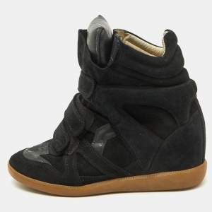 Isabel Marant Black Suede and Leather Bekett Wedge Sneakers Size 40