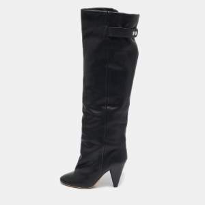 Isabel Marant Black Leather Knee Length Boots Size 38