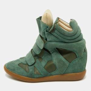 Isabel Marant Green Suede and Leather Bekett Wedge Sneakers Size 41