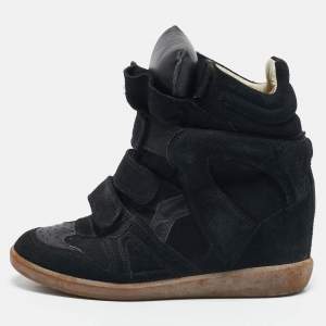 Isabel Marant Black Suede and Leather Bekett Wedge Sneakers Size 36