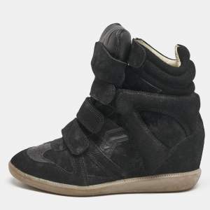 Pre Owned Isabel Marant Black Suede Leather Bekett Wedge High Top Sneakers Size 38