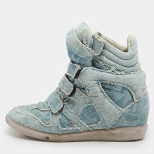 Isabel Marant Faded Blue Denim Wedge Sneakers Size 40