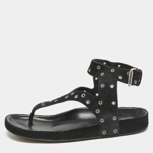 Isabel Marant Black Suede Elwina Ankle Strap Flat Sandals Size 41