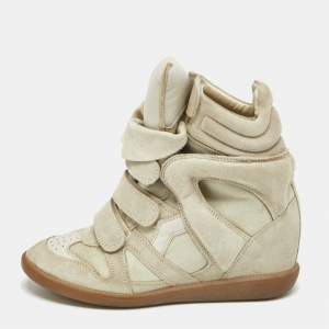 Isabel Marant Beige Suede and Leather Bekett Wedge Sneakers Size 39