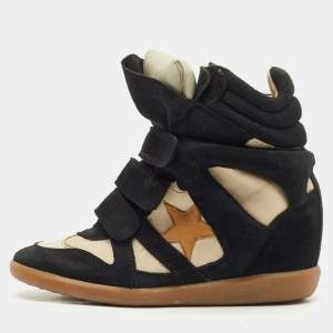 Pre Owned Isabel Marant Black Canvas and Suede Bekett Wedge Sneakers Size 38