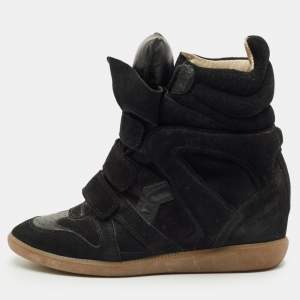 Pre Owned Isabel Marant Black Suede Bekett Wedge Sneakers Size 40