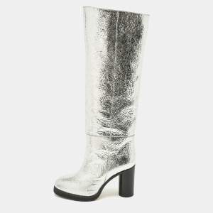 Pre Owned Isabel Marant Silver Foil Leather Knee Length Boots Size 39