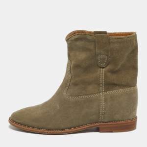 مملوكة مسبقًا Isabel Marant Crisi Size 37 Green Suede Ankle Length Boots
