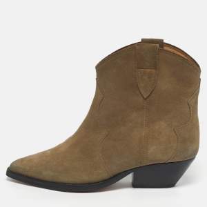 Pre Owned Isabel Marant Dewina Size 36 Olive Green Suede Ankle Boots