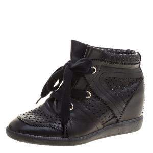 Pre Owned Isabel Marant Black Perforated Leather Baya Wedge Sneakers Size 40