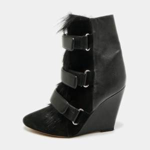 مملوكة مسبقًا حذاء بوت إيزابيل مارانت سكارلت جلد وسويدي أسود كعب روكي مقاس 38