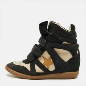 مملوكة مسبقًا Isabel Marant Bekett Size 38 Tricolor Canvas and Suede Wedge  Sneakers