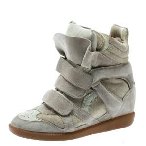 Pre Owned Isabel Marant Beige Suede Bekett Wedge Sneakers Size 36