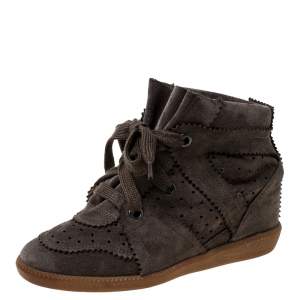Isabel Marant Brown Suede Leather Bobby Wedge Sneakers Size 36