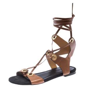 Isabel Marant Tan Leather Jaysta Lace-Up Flat Sandals Size 38