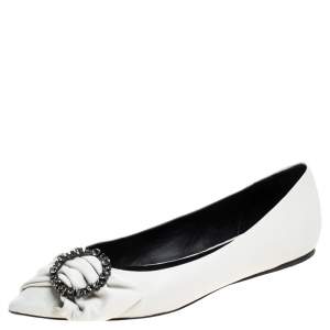 Pre Owned Isabel Marant White Leather Poleny Embellished Ballet Flats Size 40
