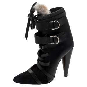 Isabel Marant Black Leather And Suede Royston Leather Ankle Boots Size 38