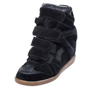 Isabel Marant Black Suede And Leather Bekett Wedge Sneakers Size 36