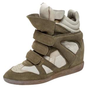 Isabel Marant Beige Suede Bekett Wedge Sneakers Size 37