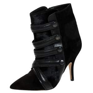 Isabel Marant Black Suede And Pony Hair Pointed Toe Ankle Boots Size 37