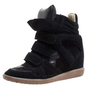 Pre Owned Isabel Marant Black Suede And Leather Bekett Wedge High Top Sneakers Size 38
