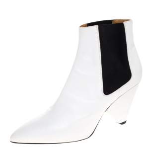 Isabel Marant White Leather And Black Elastic Lashby Ankle Boots Size 40