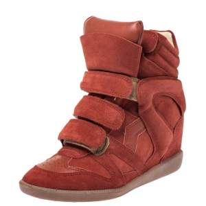 Isabel Marant Red Suede Bekett Wedge Sneakers Size 36