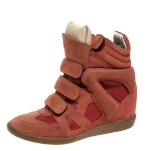 Pre Owned Isabel Marant Indian Red Suede Bekett Wedge Sneakers Size 39