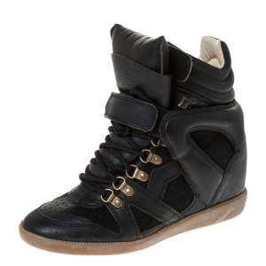 Isabel Marant Black Leather And Suede Trim Tibetan Sneakers Size 37