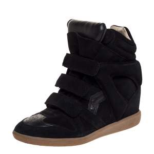 Pre Owned Isabel Marant Black Suede And Leather Bekett Wedge High Top Sneakers Size 39