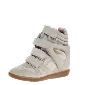 Pre Owned Isabel Marant Grey Suede Bekett Wedge Sneakers Size 37