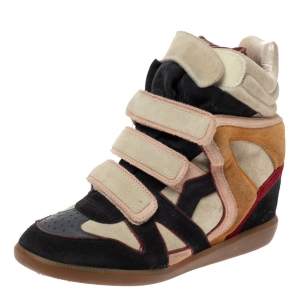 Pre Owned Isabel Marant Multicolor Suede Leather Bekett Wedge High Top Sneakers Size 39