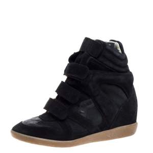 Pre Owned Isabel Marant Black Suede Leather Bekett Wedge High Top Sneakers Size 39