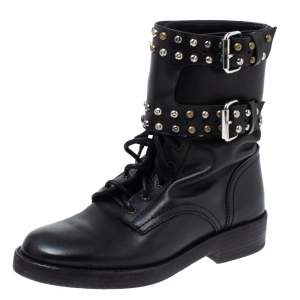 Pre Owned Isabel Marant Black Leather Teylon  Studded Ankle Boots Size 35