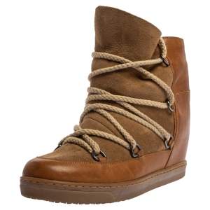 Pre Owned Isabel Marant Brown Suede and Leather Shearling Nowles Ankle Boots Size 40